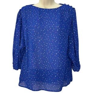 Vintage Josephine Blouse 3/4 Sleeve Blue Dot Size 14 Shoulder Button Detail